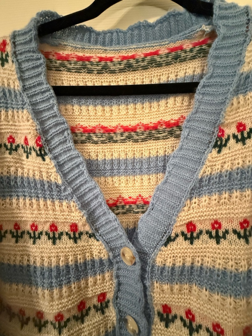 SHEIN Curve Floral Stripe Button Cardigan Sweater 1XL Cottagecore Blue Cream - Picture 4 of 8